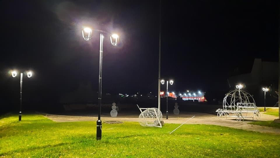 New energy efficient lighting in the city park in Delchevo